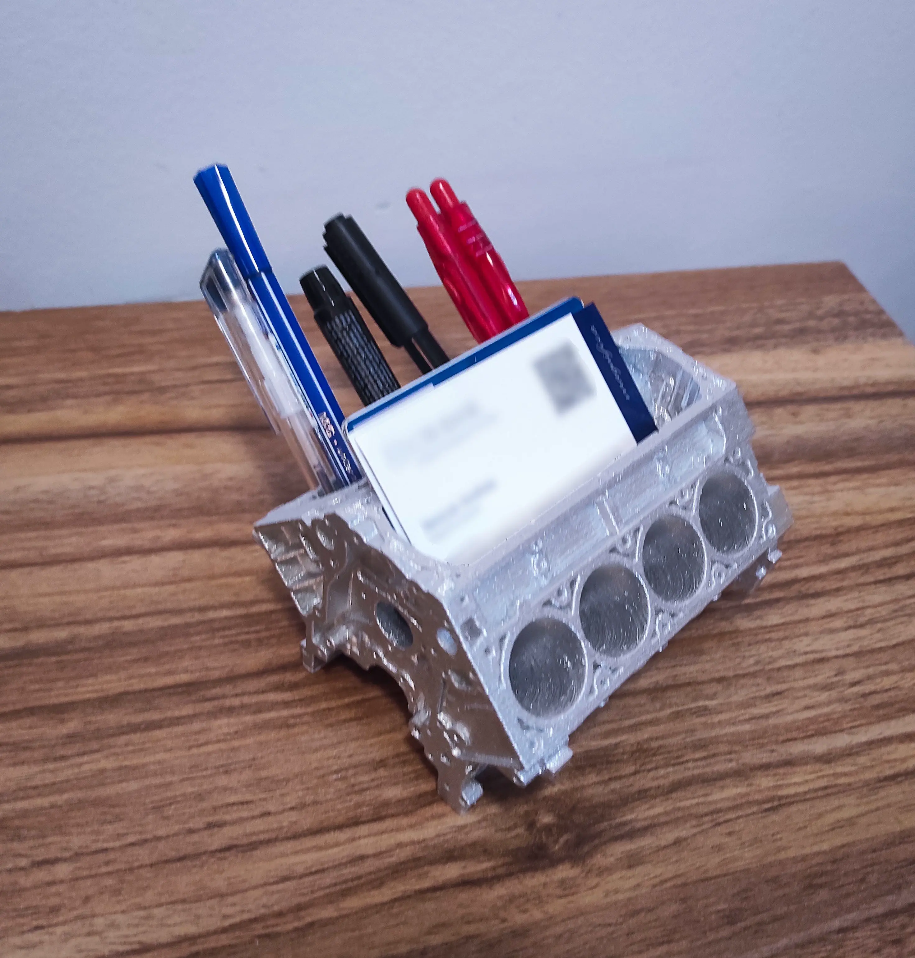 V8 Engine Block Name Card and Pen Holder