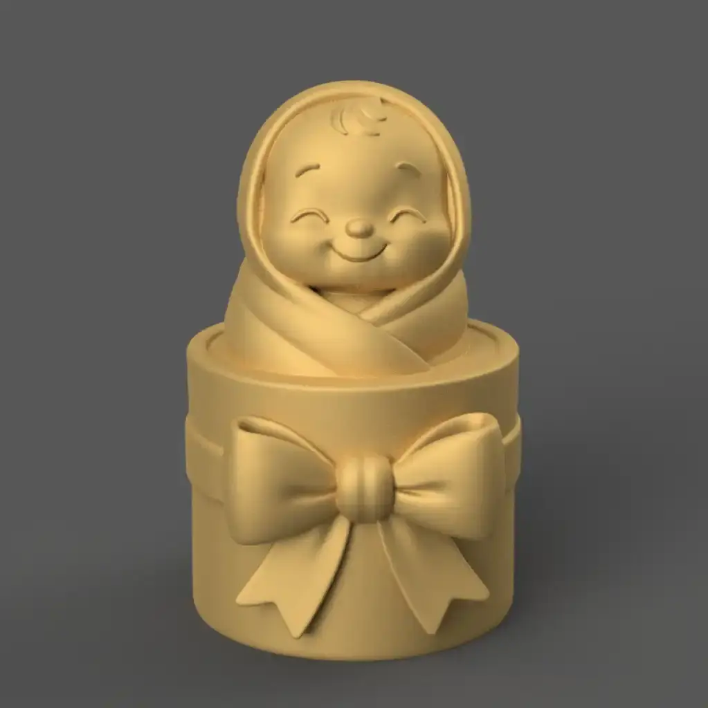 Sweet Baby Girl in Gift Box STL Newborn Gift 3D Print File