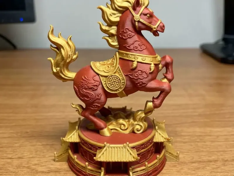 Fiery Chinese-style horse statue.