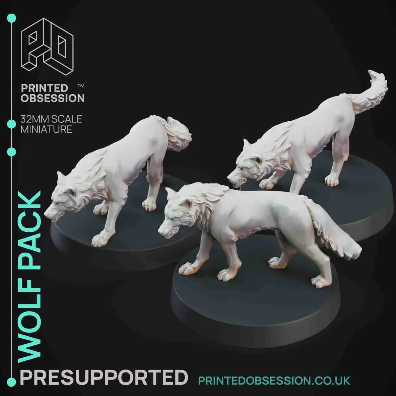 Wolf Pack - 3 Wolves - PRESUPPORTED - 32mm Scale