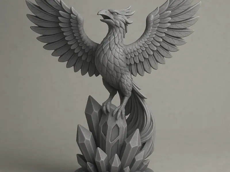 Fênix de Cristal em Ascensão – Estátua de Fantasia para Impressão 3D