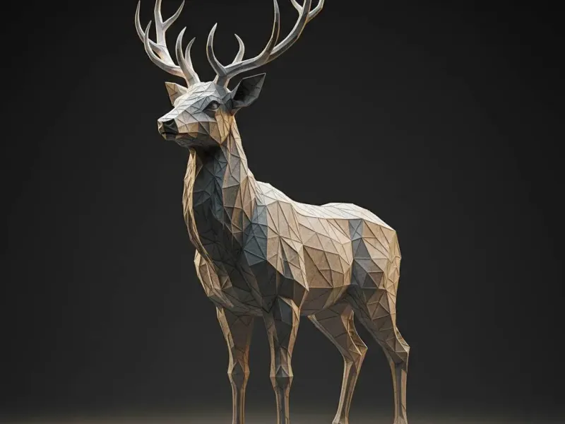 Low Poly Stag Sculpture – Geometric Deer Art Figurine