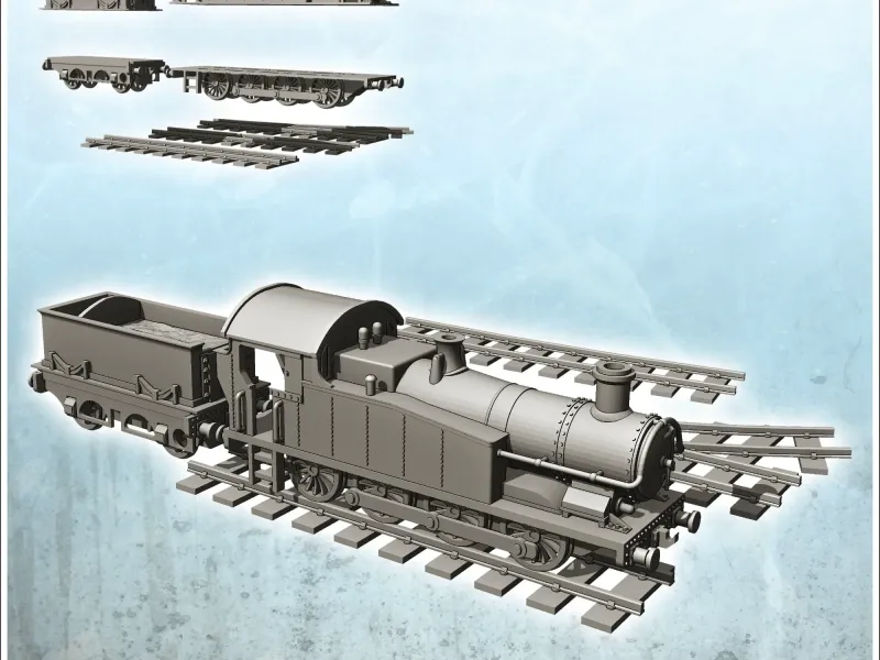 Steam locomotive with coal cars and rail set (4) - miniature