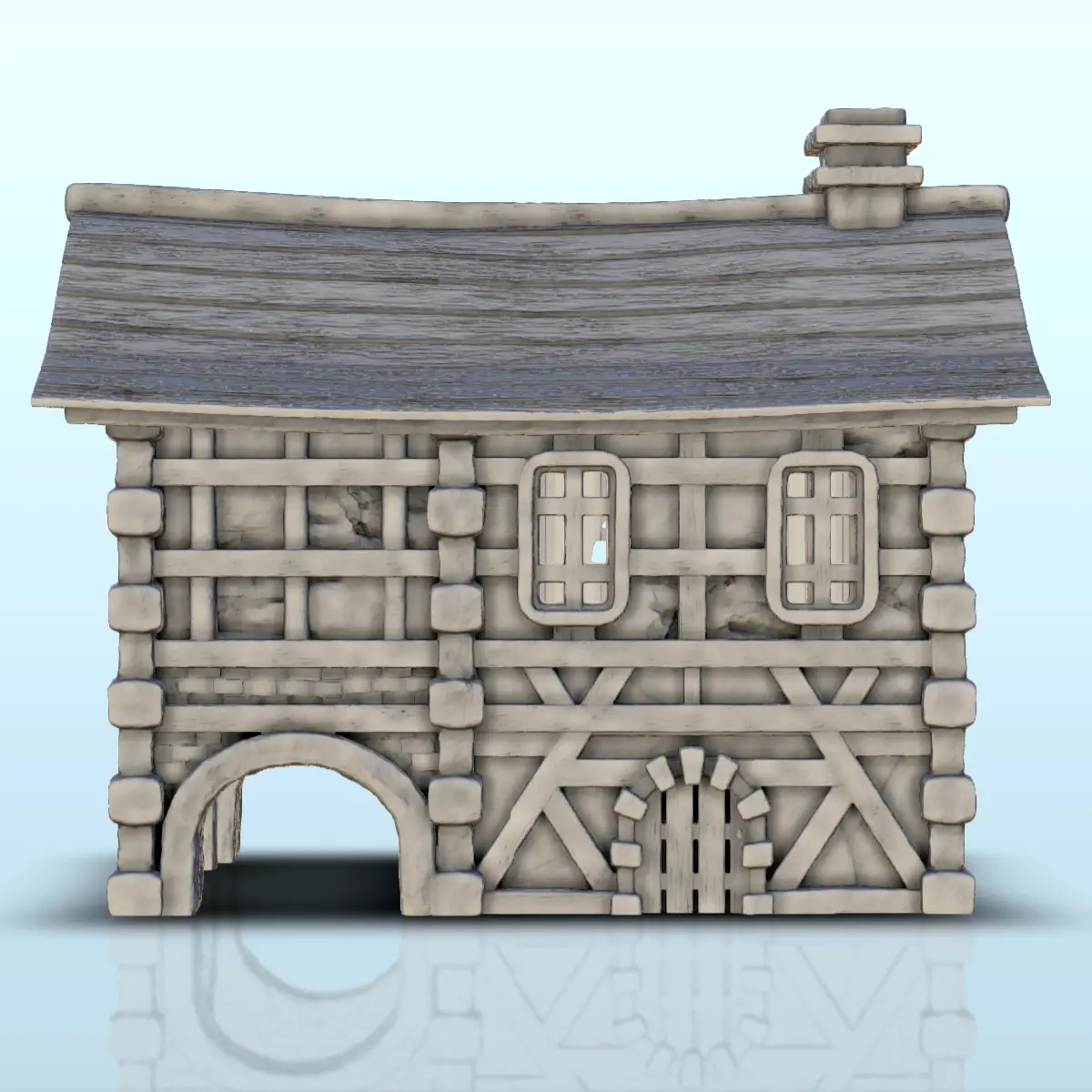 Medieval house in wood and stone with vaulted passage (6) -