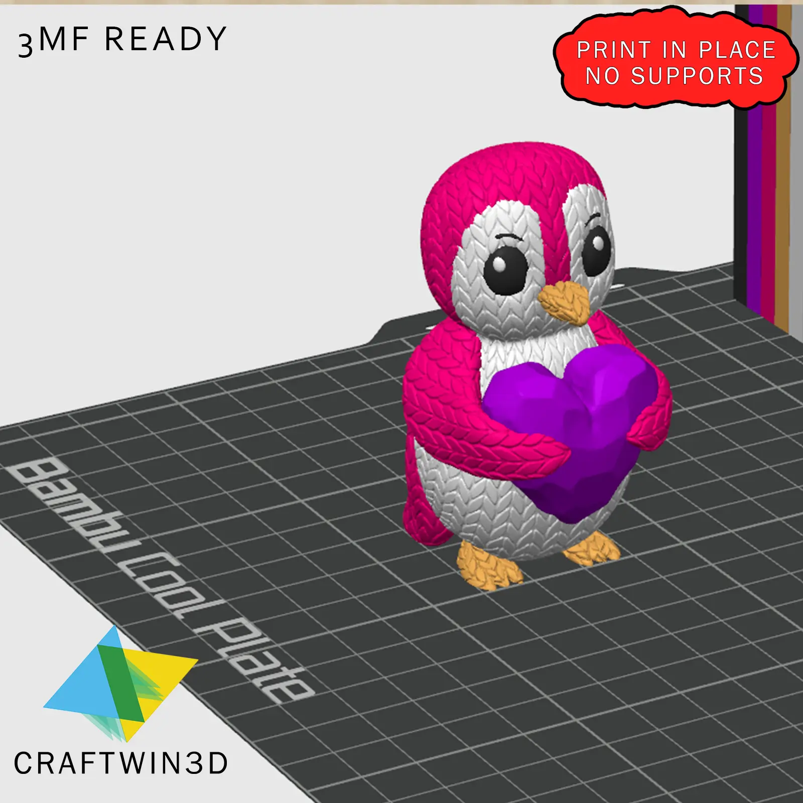 CUTE PENGUIN HOLDING HEART - KNIT STYLE 3D MODEL