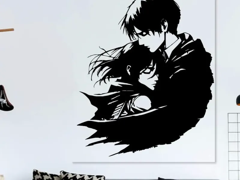 Attack on Titan - Arte de parede 2D de amor entre Eren e Mikasa