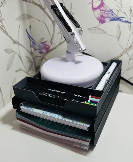 Stackable school notebooks and penciles desk organizer