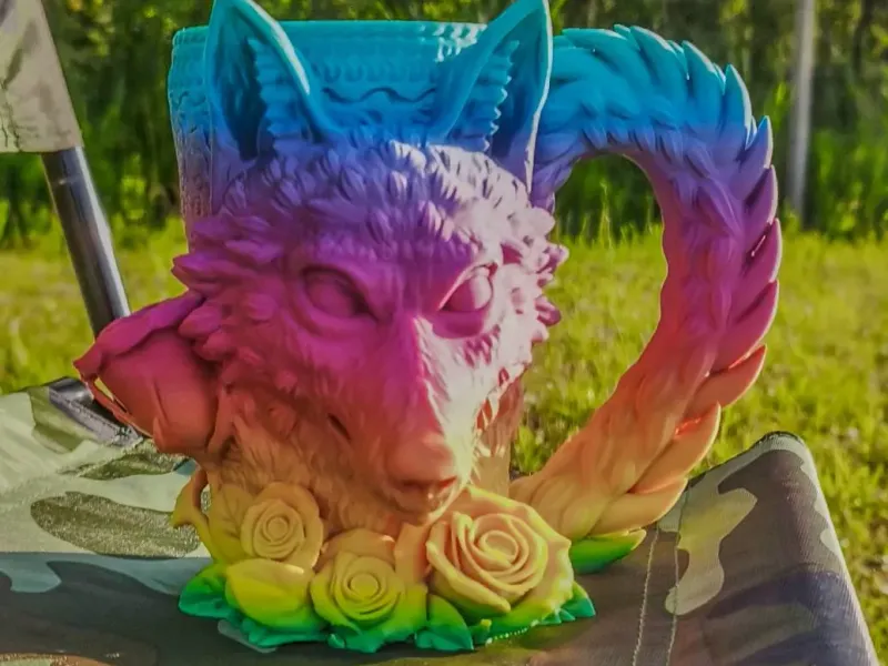 Wolf rose mug - can holder
