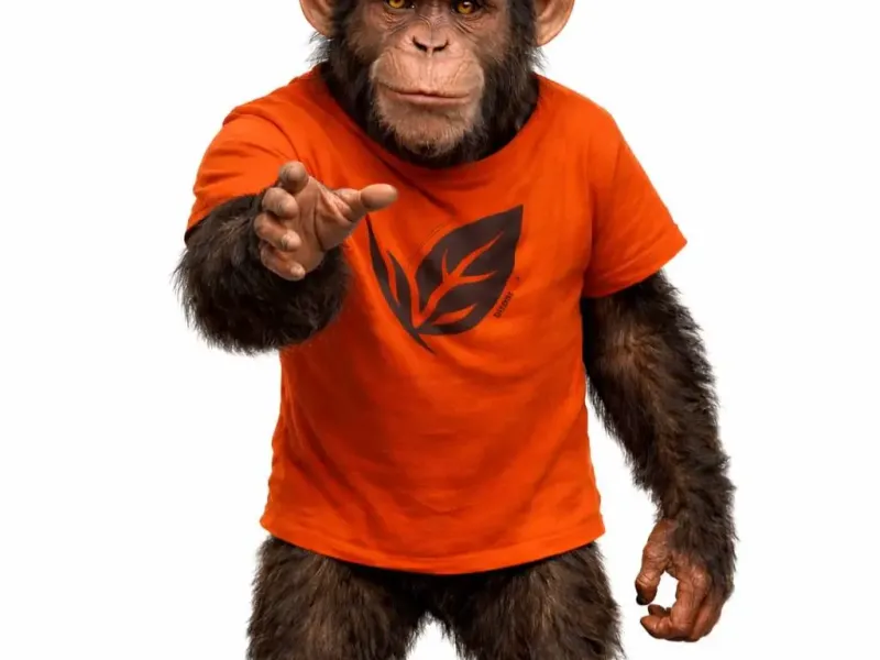 Chimp in an Orange T-shirt