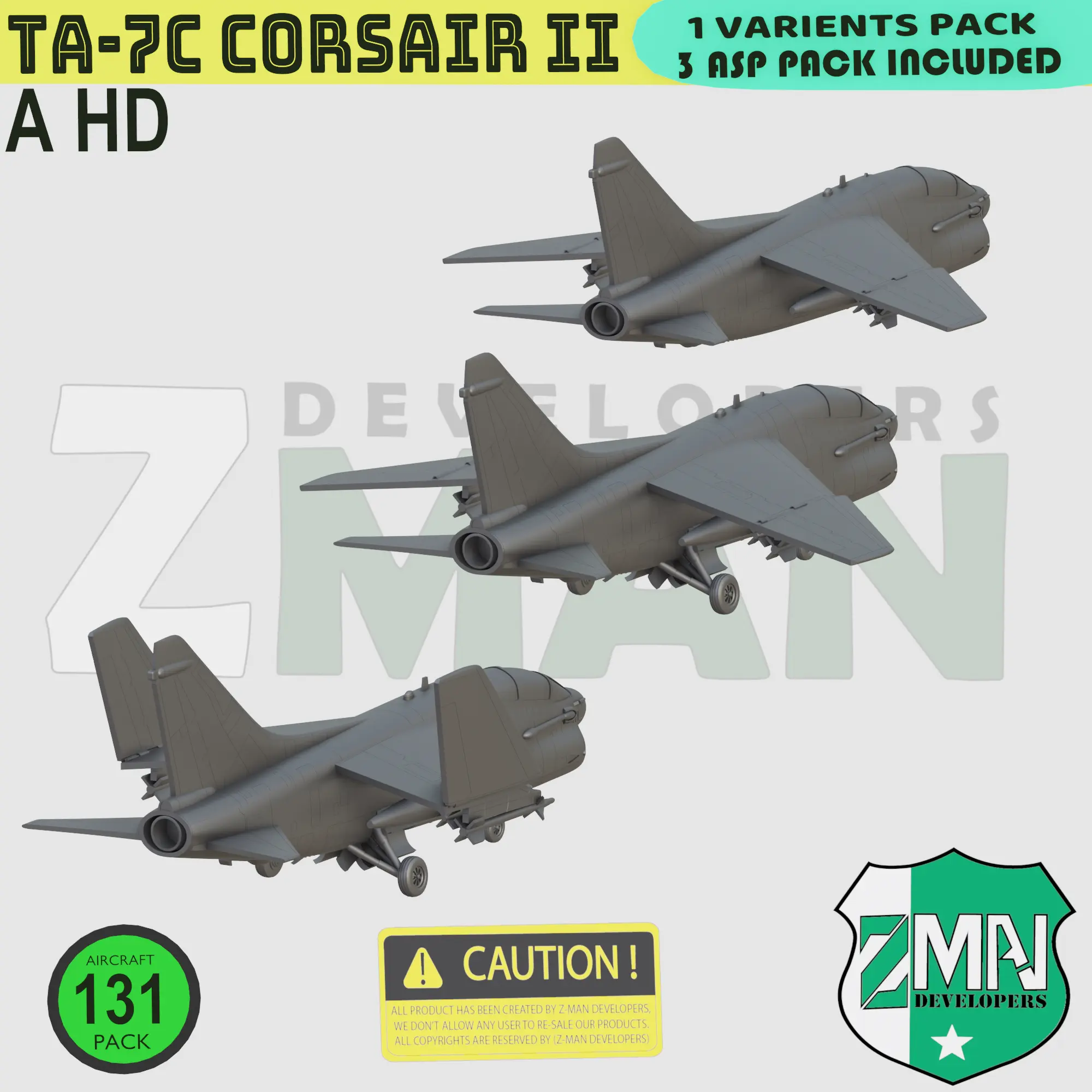 Drones & Aircraft STL Download - TA-7C CORSAIR V1 (3 ASP STYLES INSIDE ...