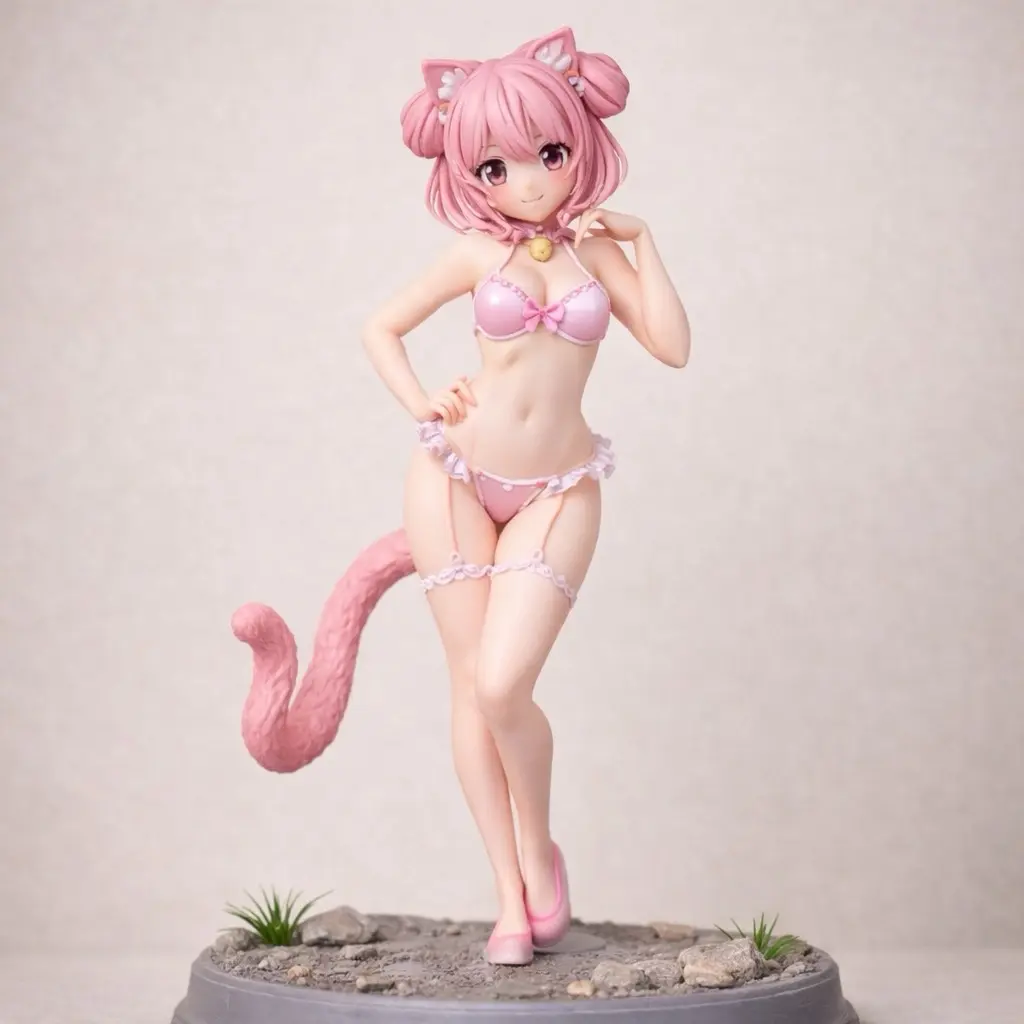Pink Anime Cat Girl Figurine