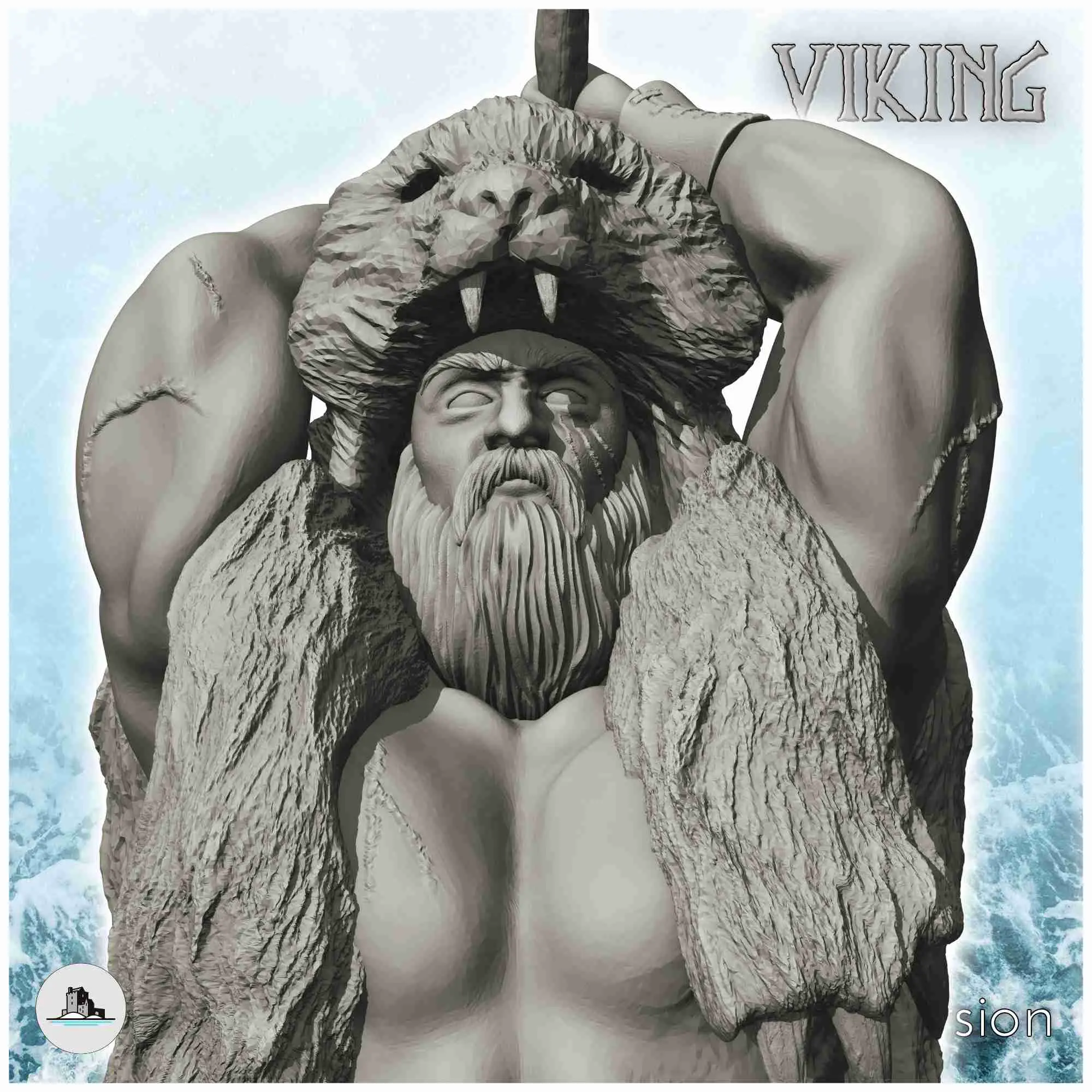 Viking warrior with axe and animal skin (3) - scenery mediev