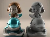 3D STL File Cute Dolphin and Girl Figurine for Decor-1