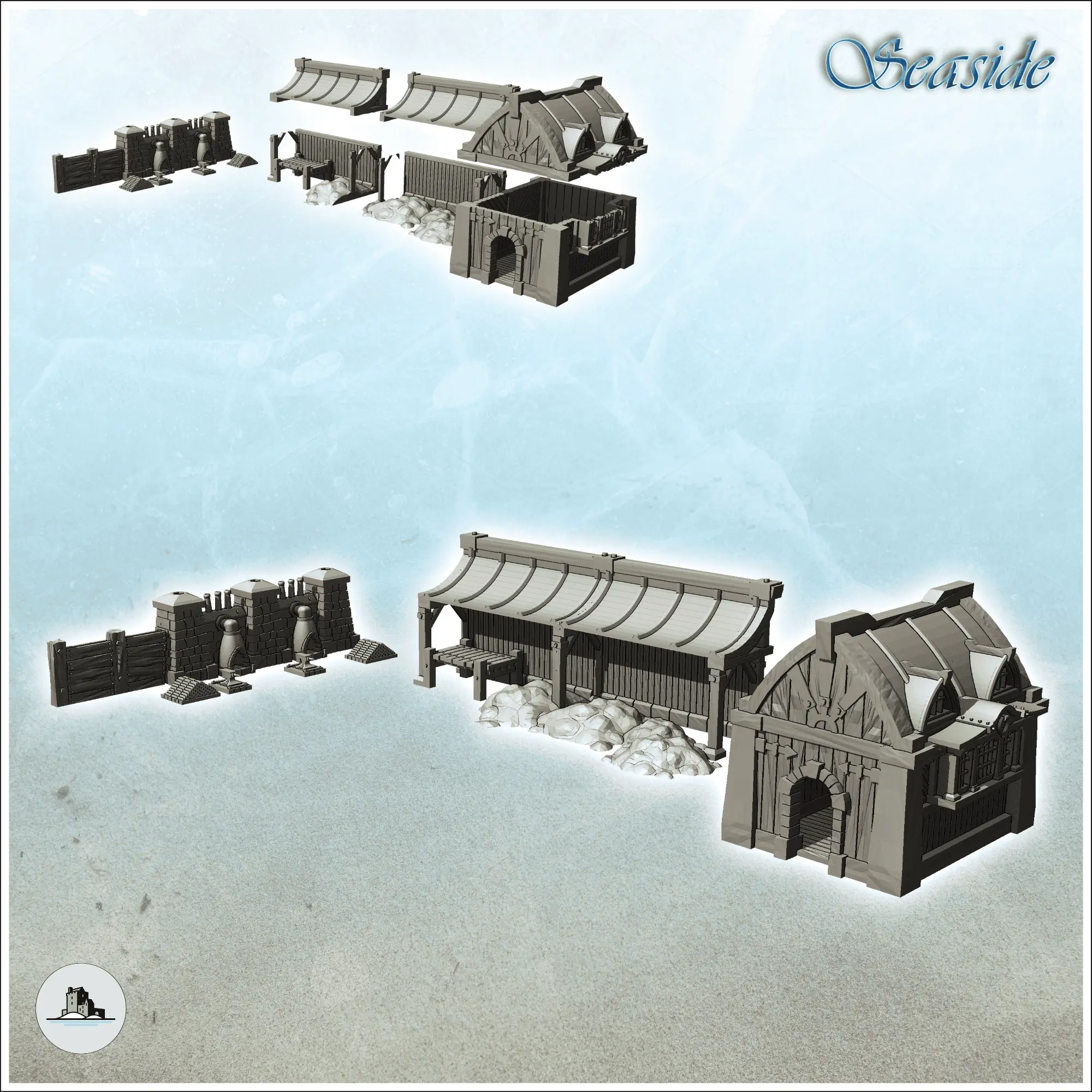 Juego de forja medieval con hornos, cobertizo de mineral y edificio (21) -