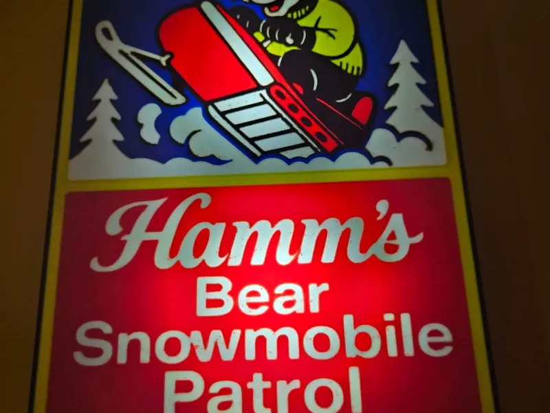 Hamm's Beer Bear Snowmobile Patrol Light Box Bar Sign