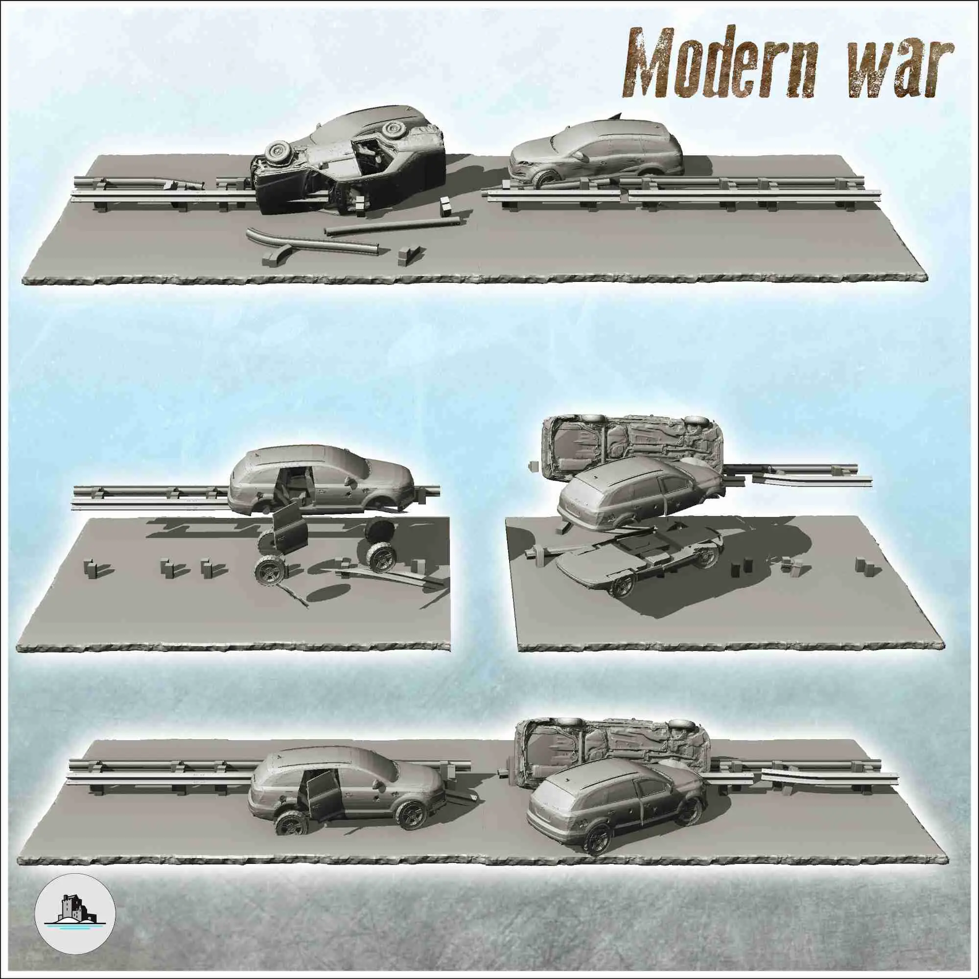 Carcass of Audi Q5 and modern cars on road (7) - scenery min