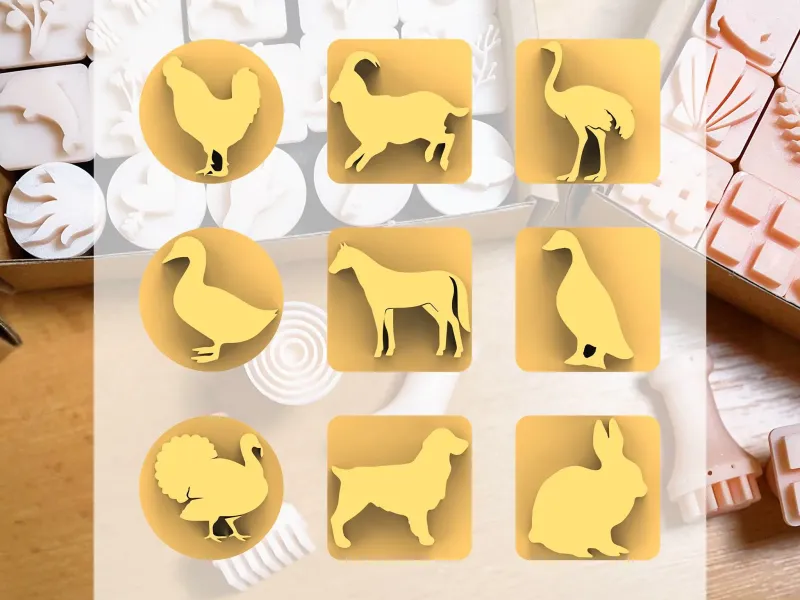 陶土スタンプセット – 農場の動物 2（9個のスタンプ、20 mm）