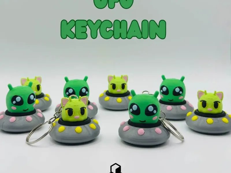 Alien & Cat UFO Keychains