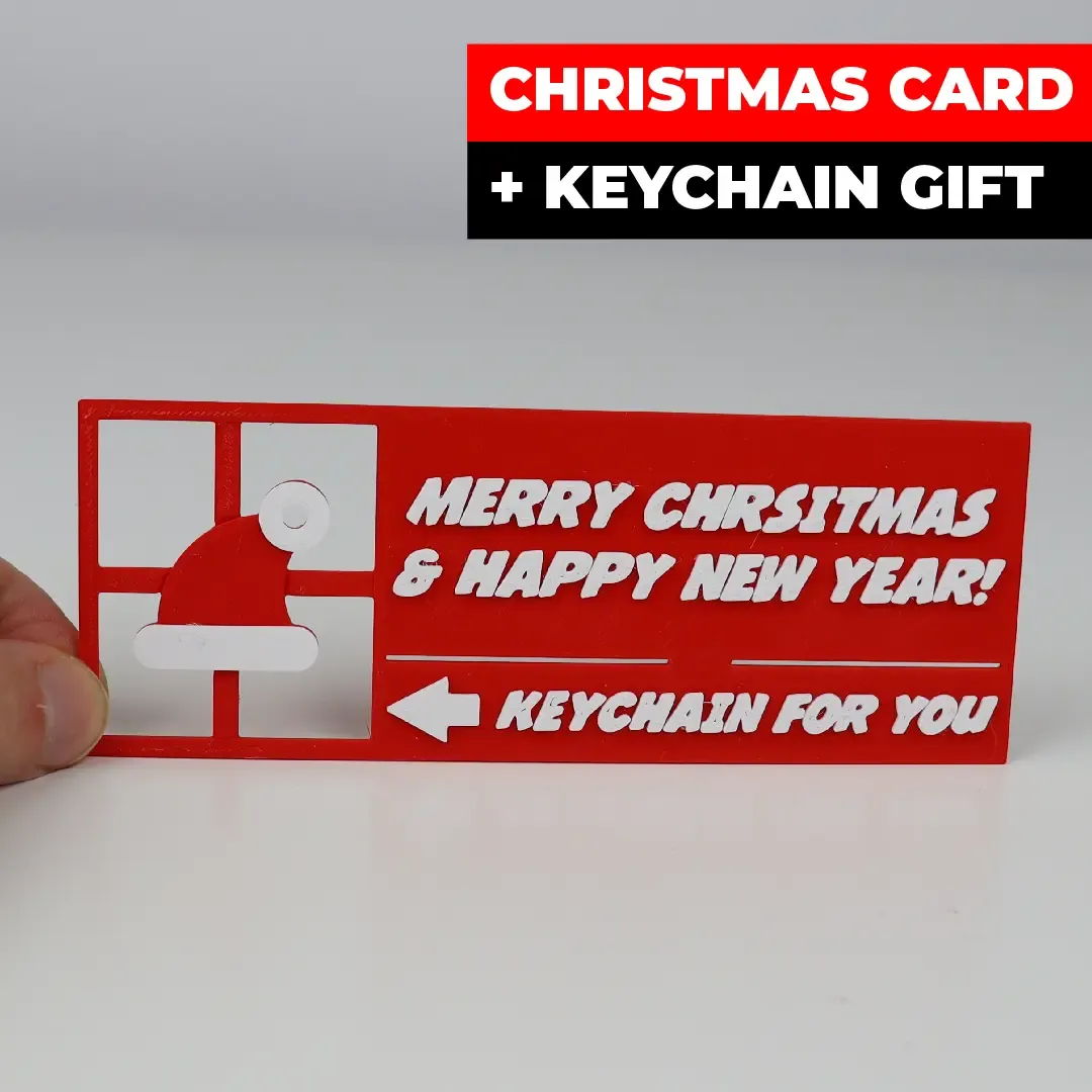 CHRISTMAS CARD + SANTA HAT KEYCHAIN