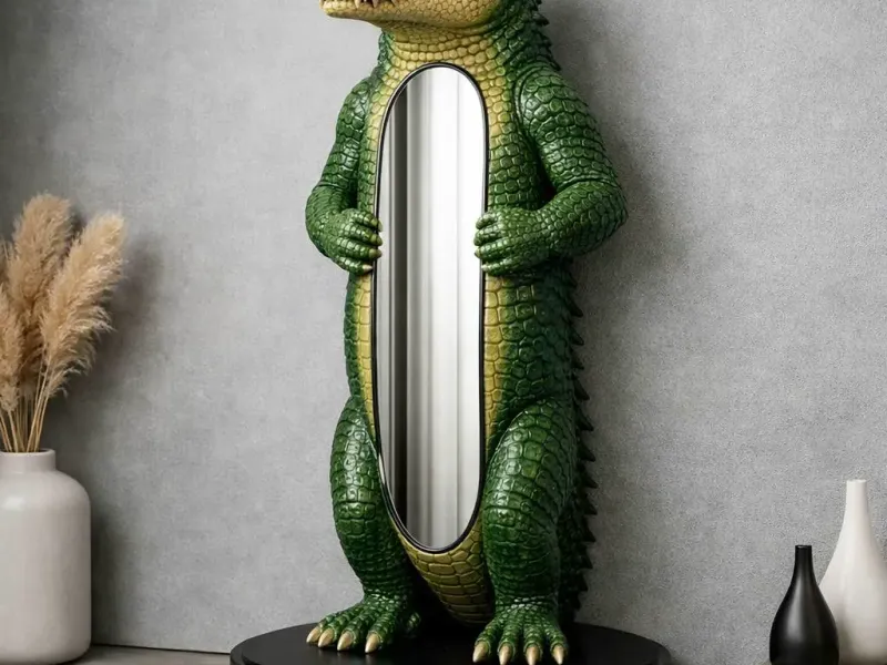 The Reptilian Guardian Floor Mirror