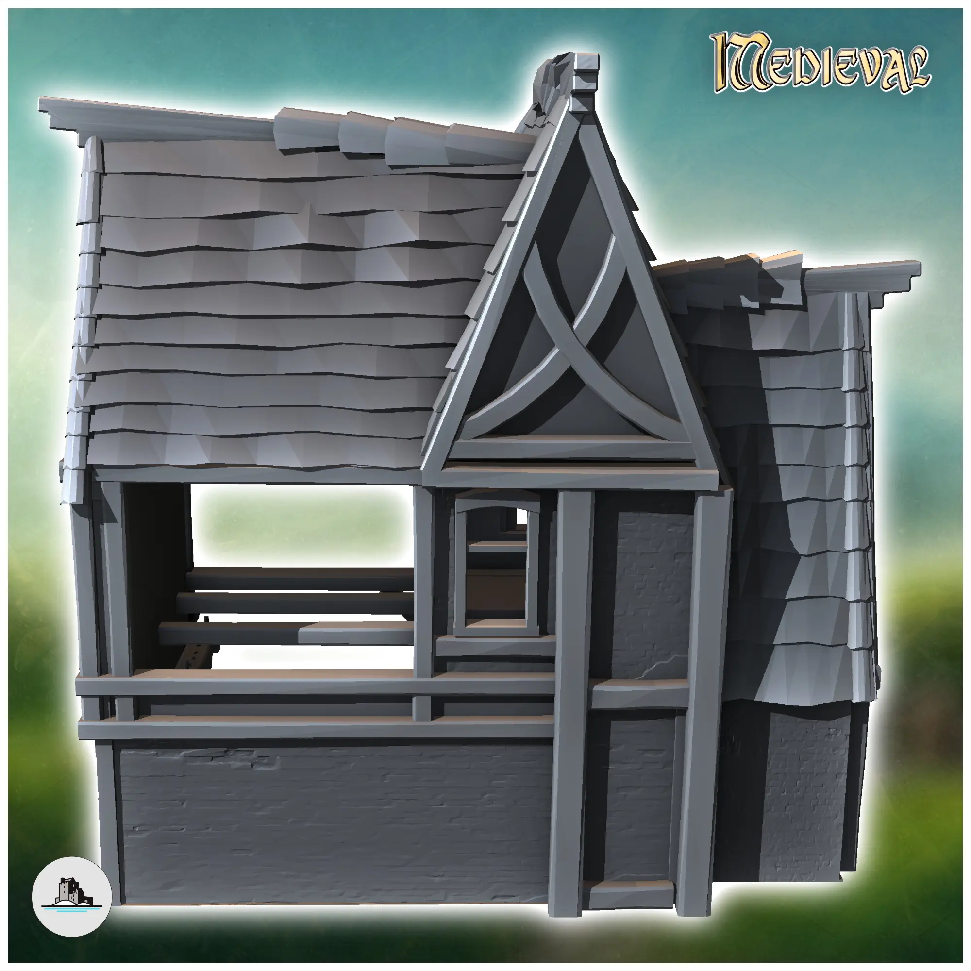 Casa medieval con granero interior abierto (11) - miniatur