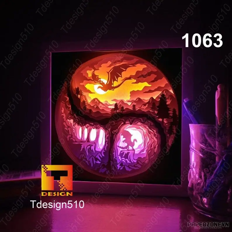 Dragon Yin and Yang light box (shadow box)