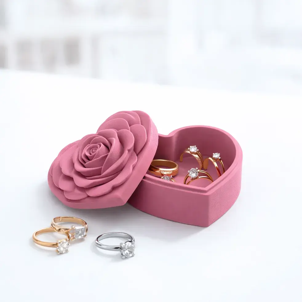 Rose Heart Gift Box | Romantic Blooming Flower Jewelry Box