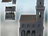 Large classical tile-roofed building with stone walls clock-1