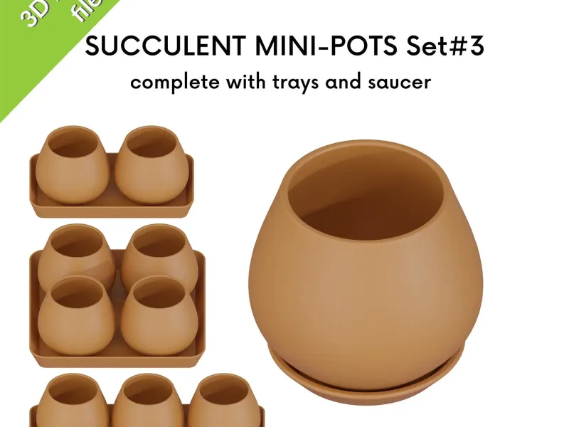 Mini Succulent Pots STL Files: Modern Planter Set #3