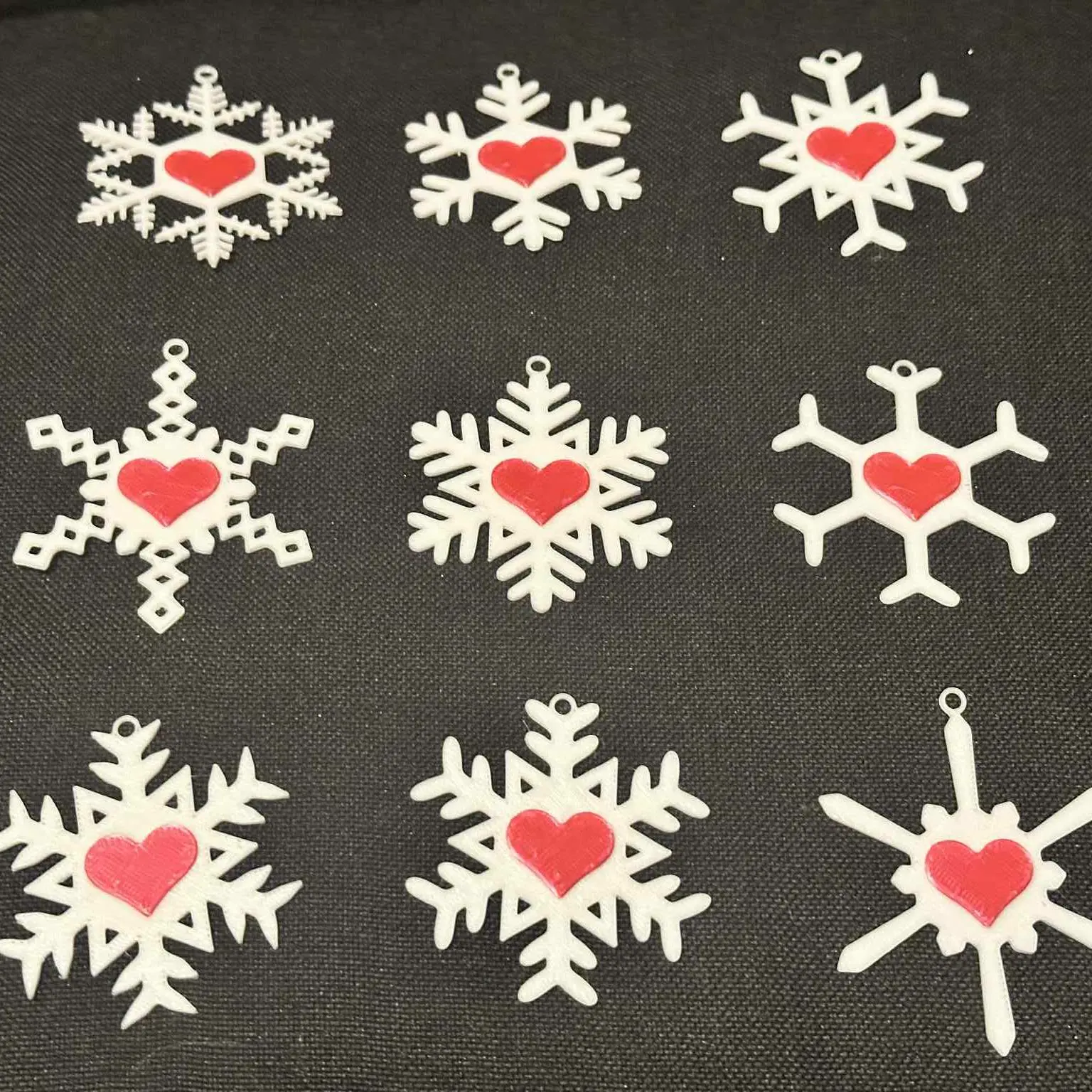 Snowflakes with Hearts hanging Festive Christmas Decoration