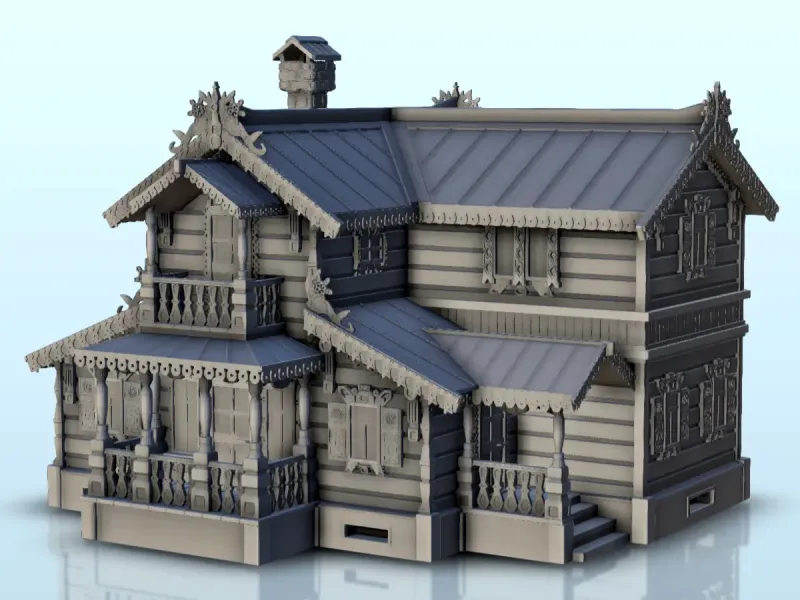 Slavic fancy large house with canopies and engraved parts (3