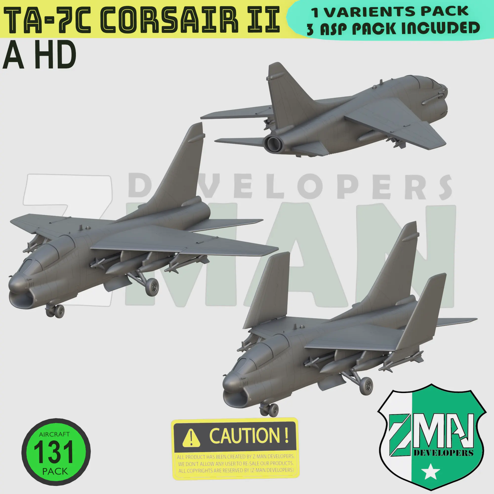 Drones & Aircraft STL Download - TA-7C CORSAIR V1 (3 ASP STYLES INSIDE ...