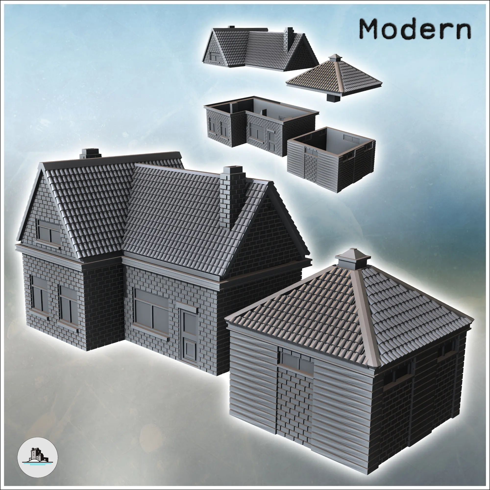 Set of two modern houses (Veghel, Netherlands) - miniatures