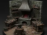 Medieval Blacksmith Forge Diorama Stone Workshop-0