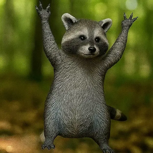 Pose de victoria del mapache