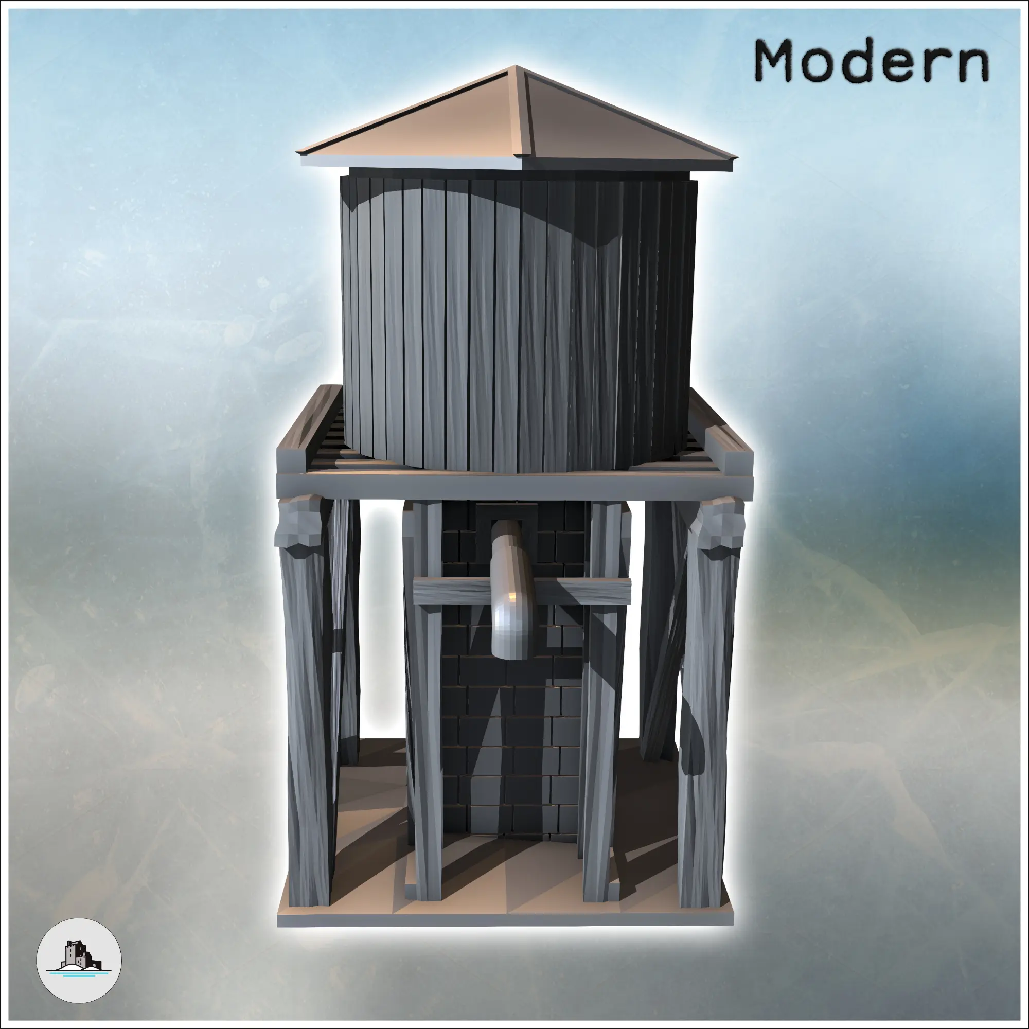 Water tank on wooden structure with metal faucet (2) - minia