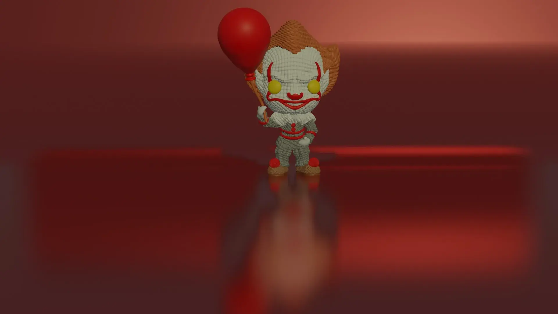 Pennywise mit Ballon gehäkelt gemalt 3mf