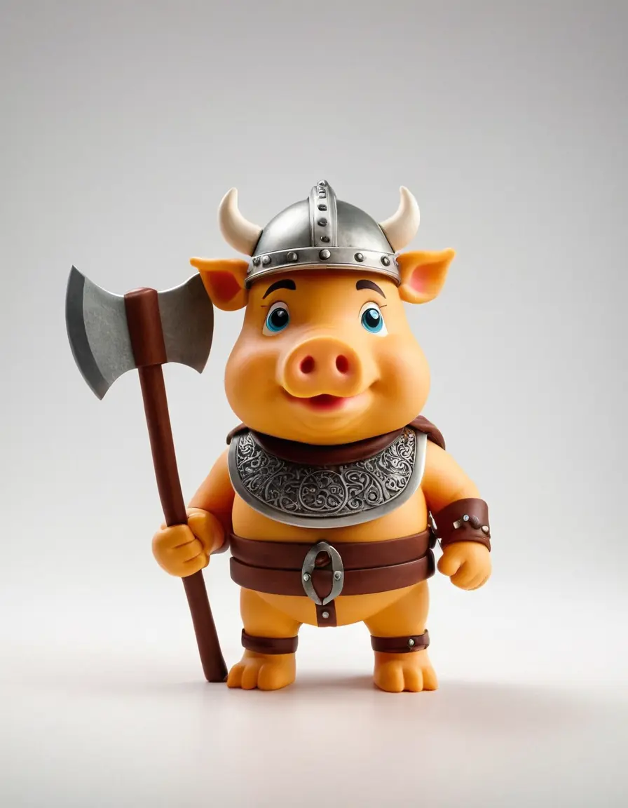 CUTE PIG VIKING WARRIOR AXE MODEL