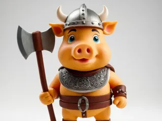 CUTE PIG VIKING WARRIOR AXE MODEL