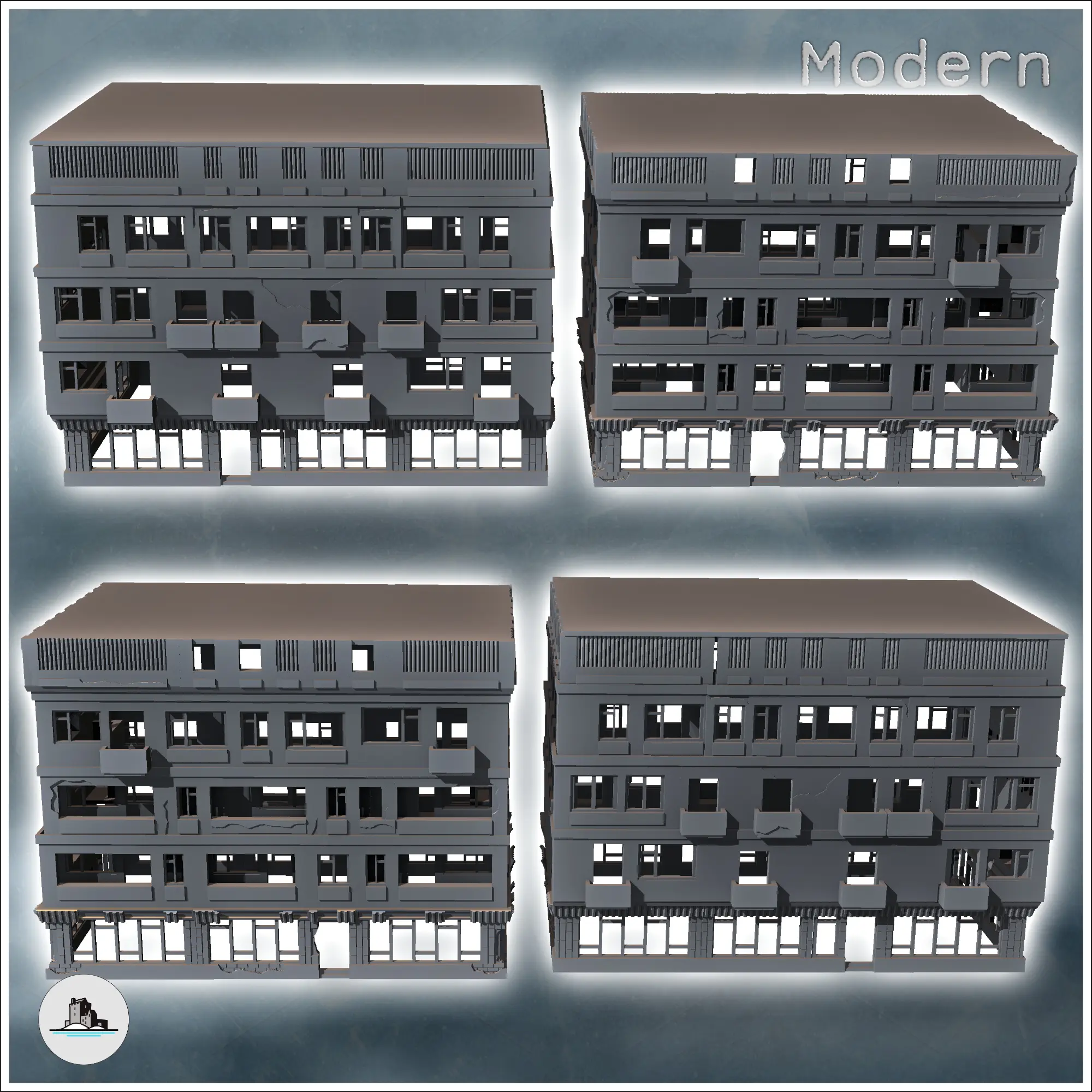 Set of modern modular multi-storey buildings (10) - miniatur