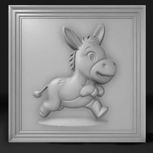 playful donkey cartoon trotting with a cheeky grin