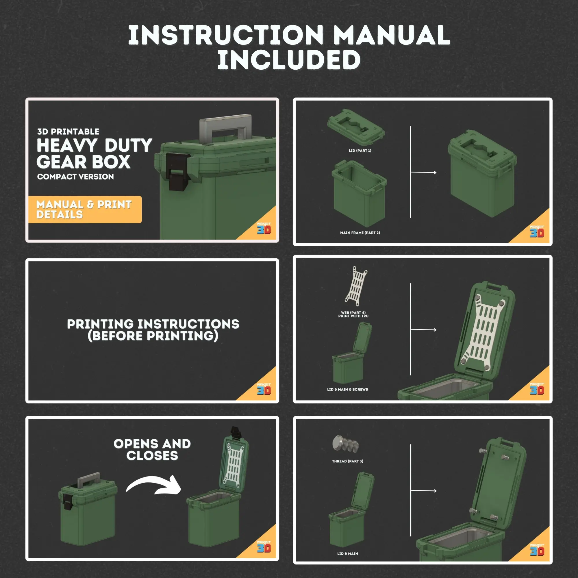 3D Printable Heavy Duty Gear Box Compact Size