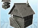 Medieval tavern with large entrance staircase and tiled roof-0