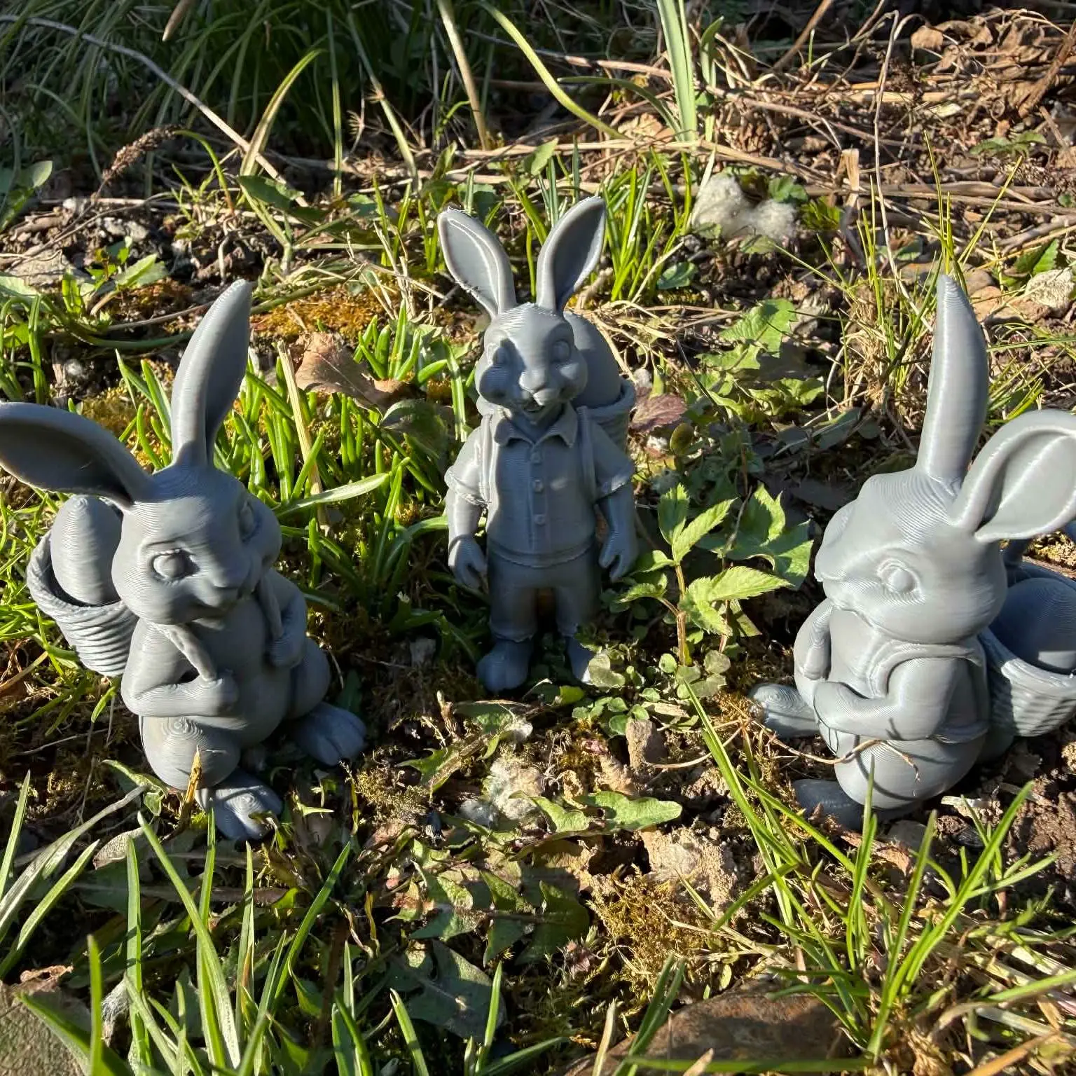 Easter bunnies with basket and eggs