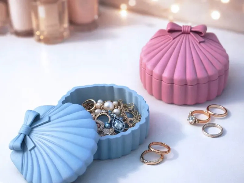 Shell Jewelry Box with Bow | Seashell Trinket Box