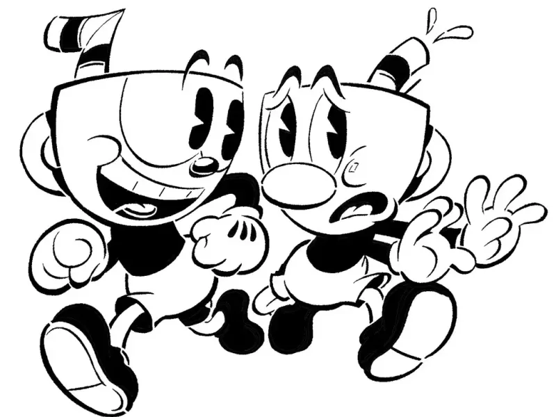 Cuphead and Mugman stencil 2