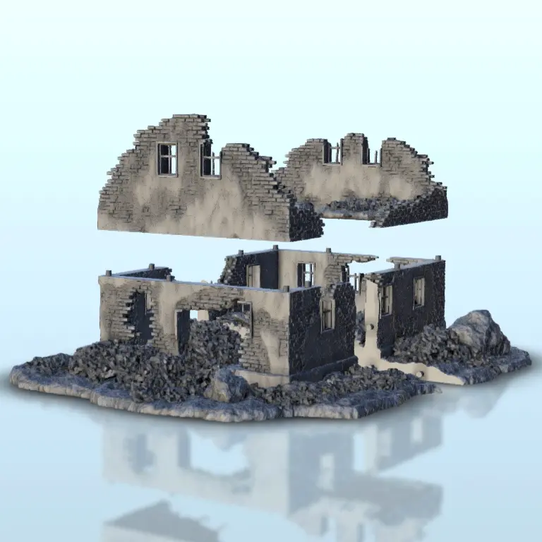 Ruined building 8 - WW2 Terrain scenery diaroma