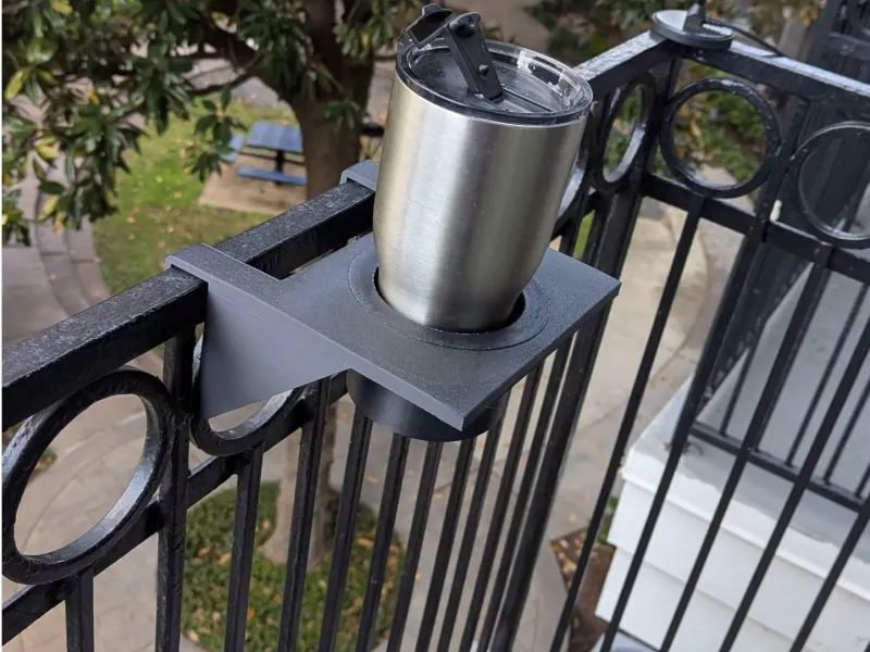 Balcony Rail Cup Holder – Easy Print, No Screws Required