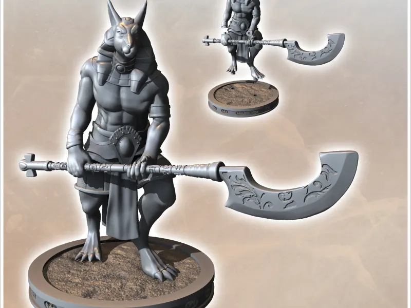 Ägyptische Anubis-Statue mit großer Zweihandwaffe (1) - mi
