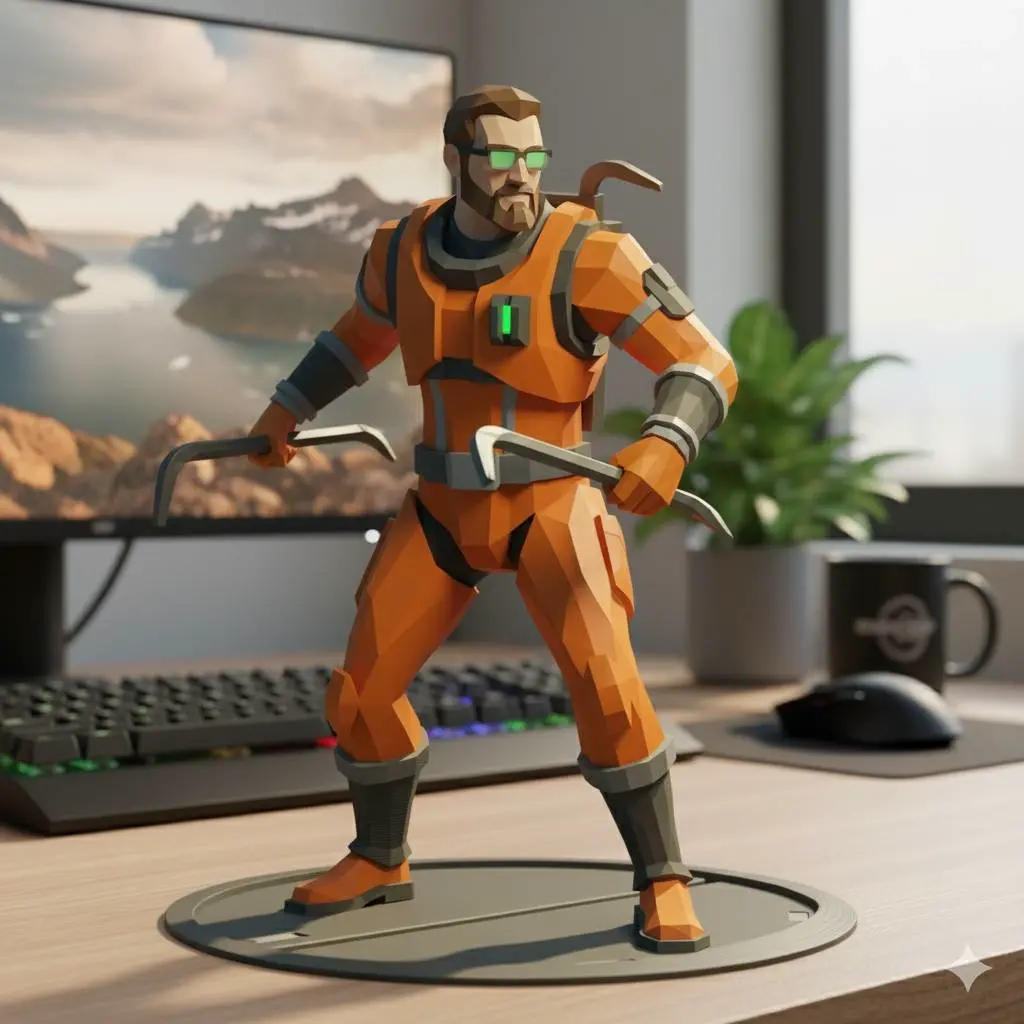 Gordon Freeman with crowbars Half-Life 3 lowpoly